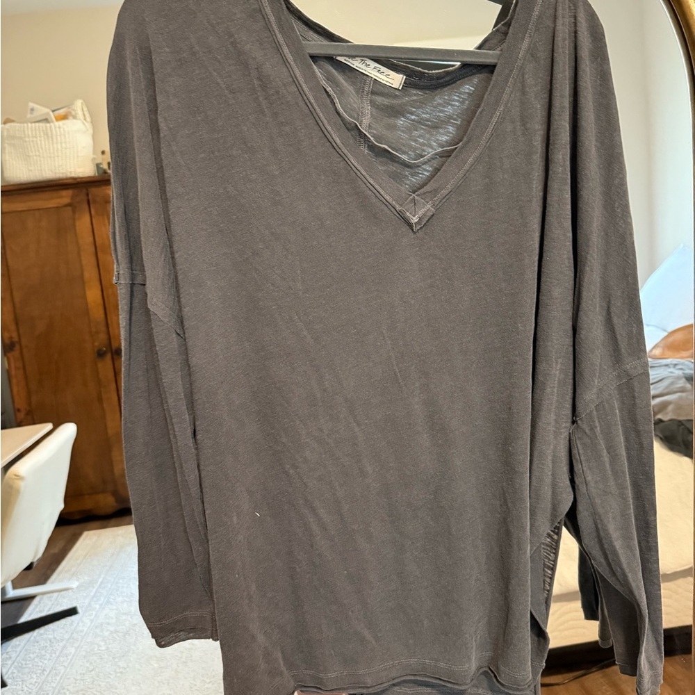 We The Free Charcoal V-Neck Top